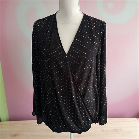 ANDREE BY UNIT Mulitcolor Polka Dot Long Sleeve Blouse Top Size Small - Picture 1 of 7